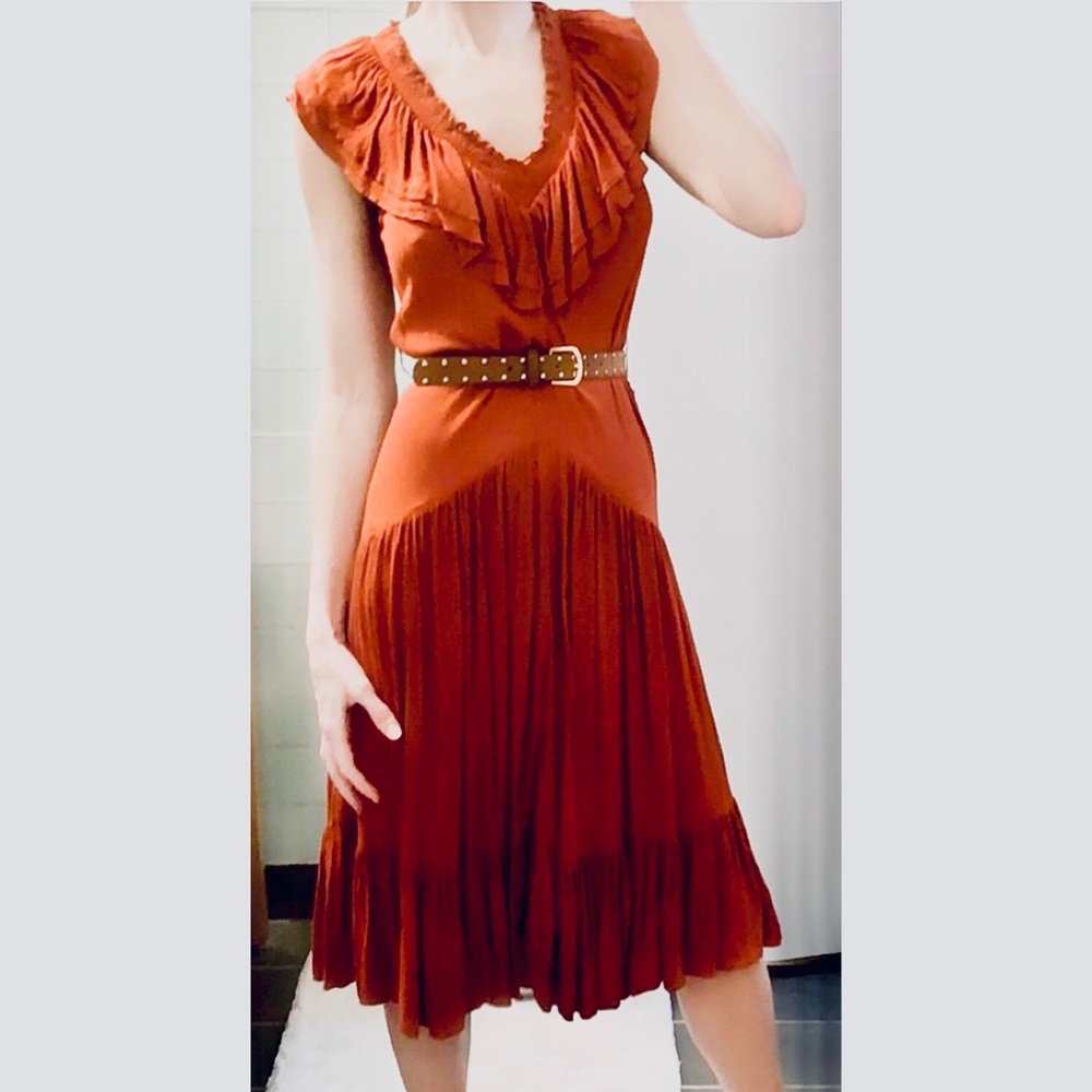 ZARA RUFFLE MIDI DRESS W BELT m - Picture 8 of 9